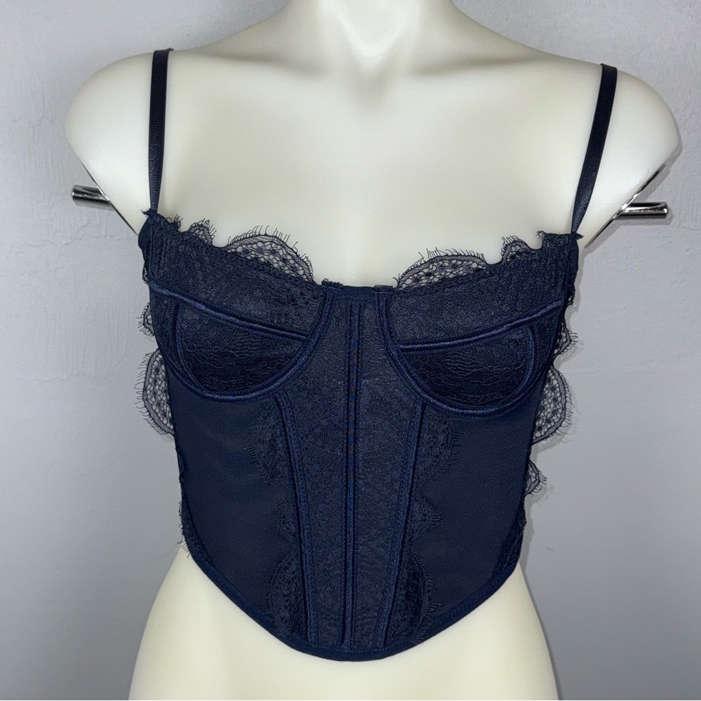 PacSun Ryan Destiny Corset Bra Top Women’s Small Navy Blue Romance Edgy